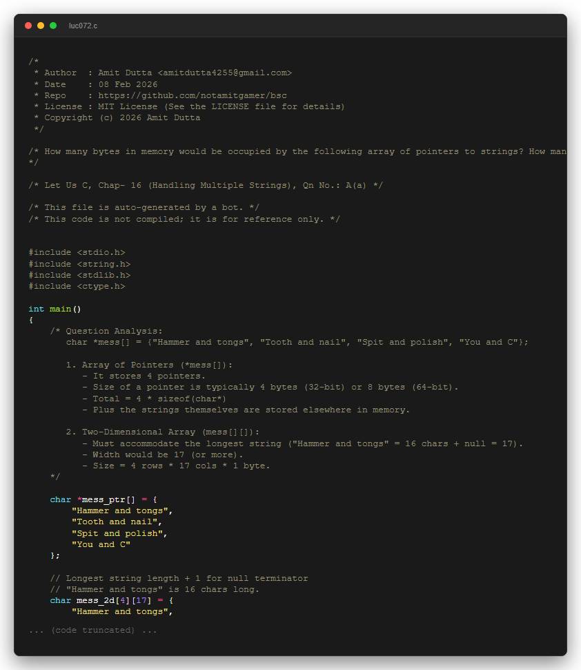 How many bytes in memory would be occupied by the following array of pointers to strings? How many bytes would be required to store the same strings in a two-dimensional character array?